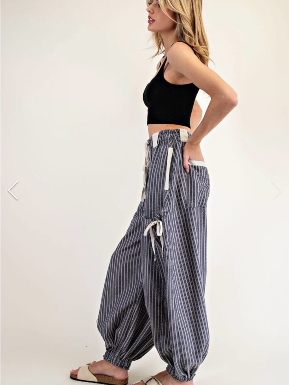 Three Bird Nest Navy Striped Wide-Leg  Pants - Picture 3 of 5